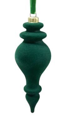 Flocked Finial Ornament 5.5" | Dark Green