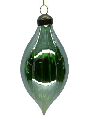 Glass Teardrop Ornament 5" | Olive-Aqua
