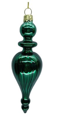 Glass Finial Slim Ornament 6.5" | Green Metallic