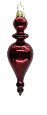Glass Finial Slim Ornament 6.5" | Red Metallic