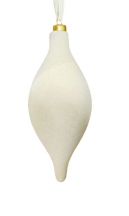 Flocked Teardrop Ornament 6" | Champagne