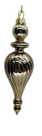 Glass Finial Slim Ornament 6.5" | Gold Metallic
