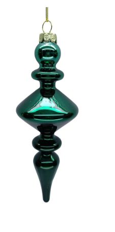 Glass Finial Drop Ornament 7" | Dark Green