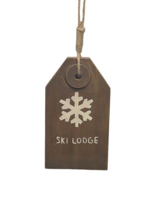 Ski Lodge Sign Ornament | Grey Wood