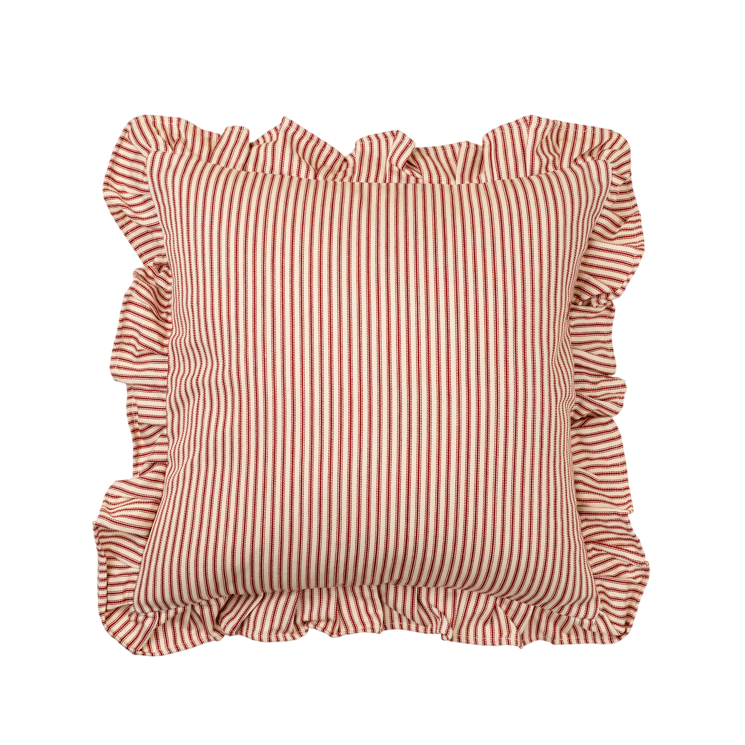 Red Ticking Ruffle Pillow | 20x20