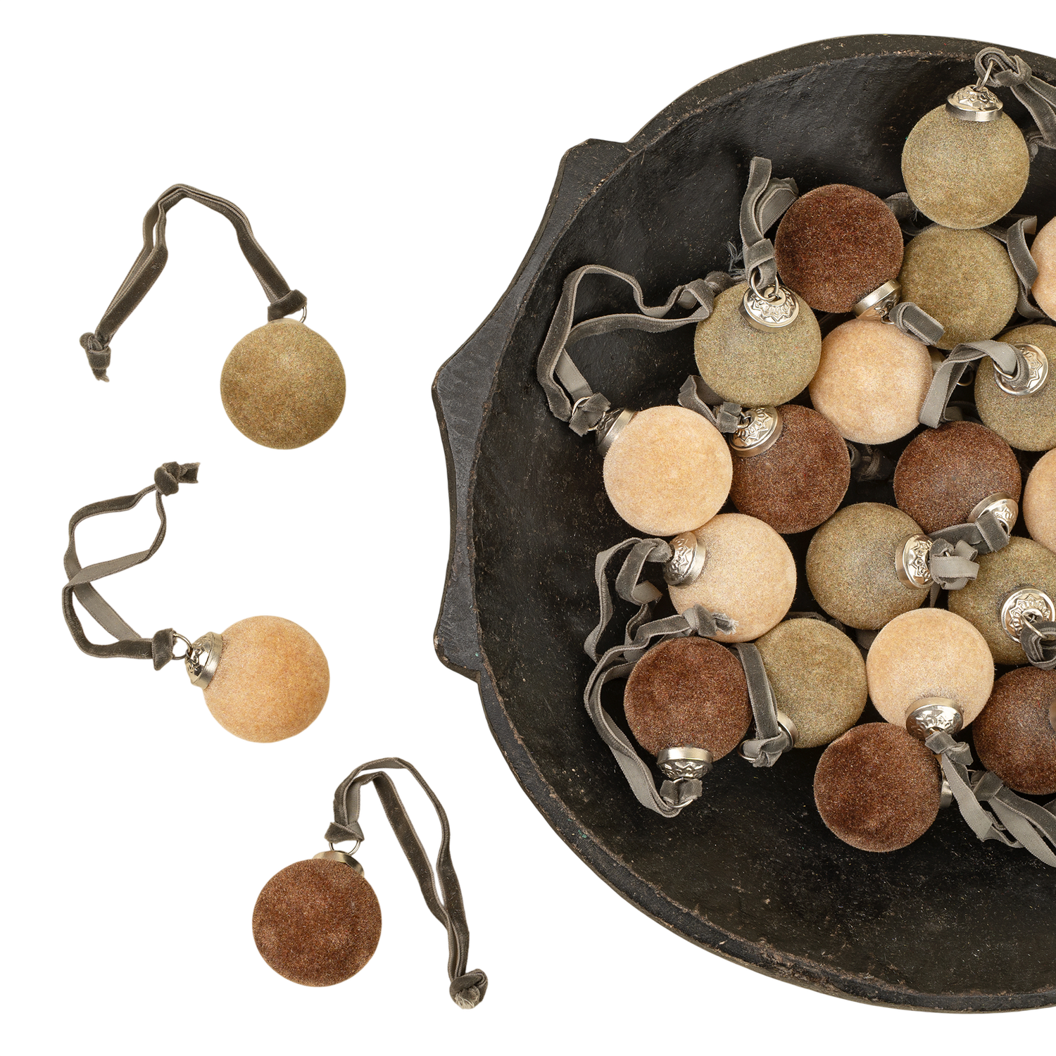 Olive/Brown Velvet Holiday Baubles