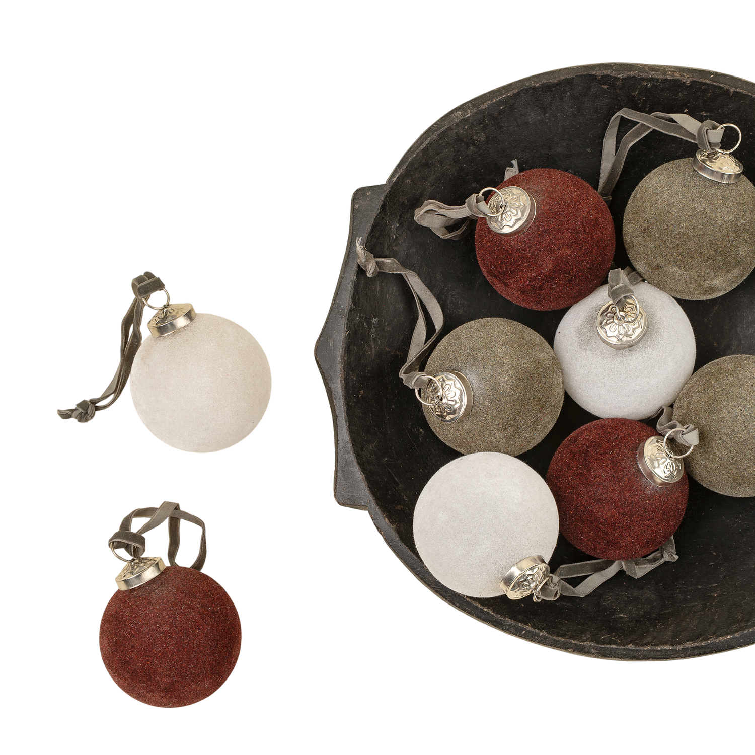 Burgundy/Green Velvet Holiday Baubles | 3"