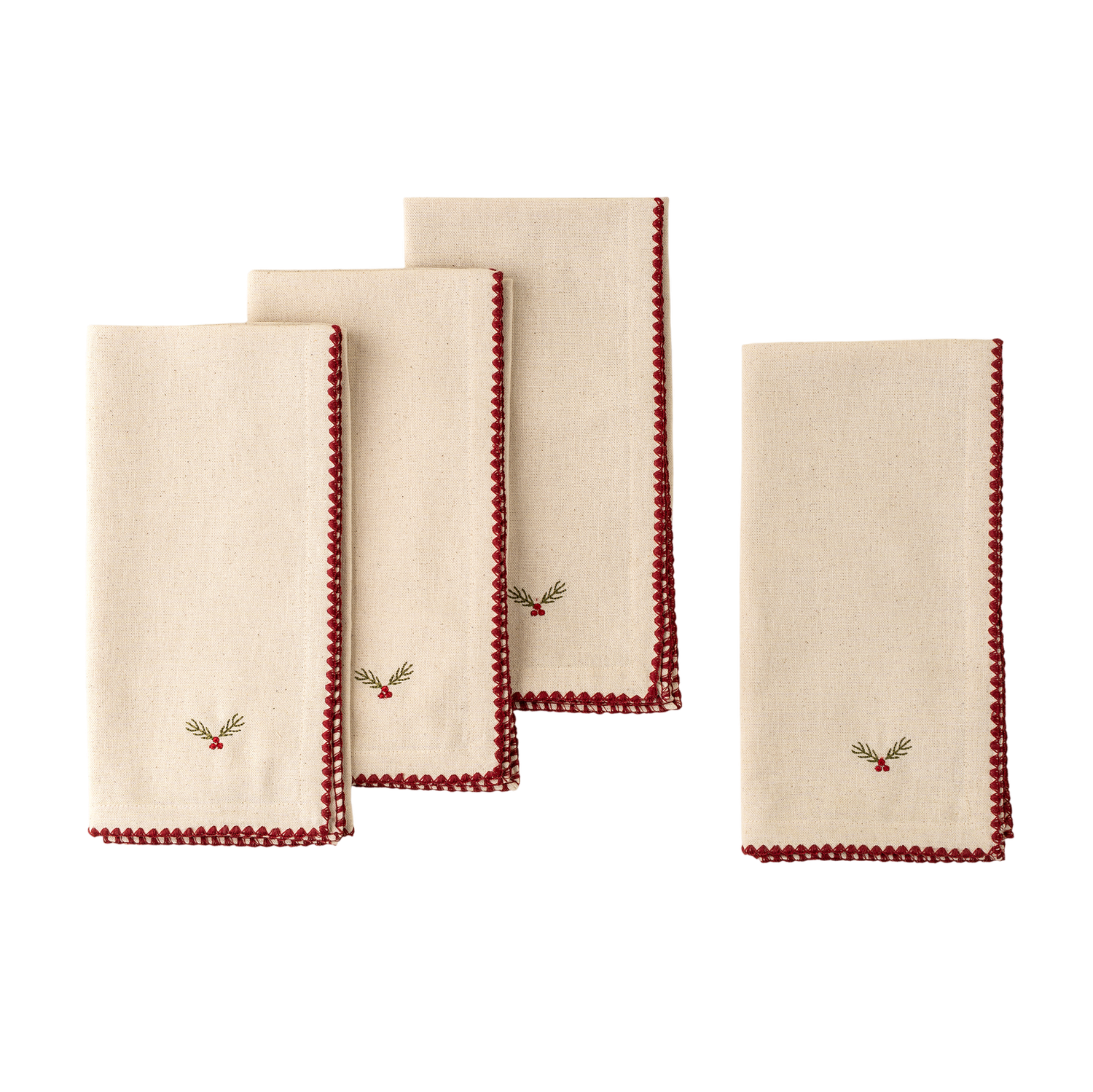 Holly Embroidered Napkins | Set of 4