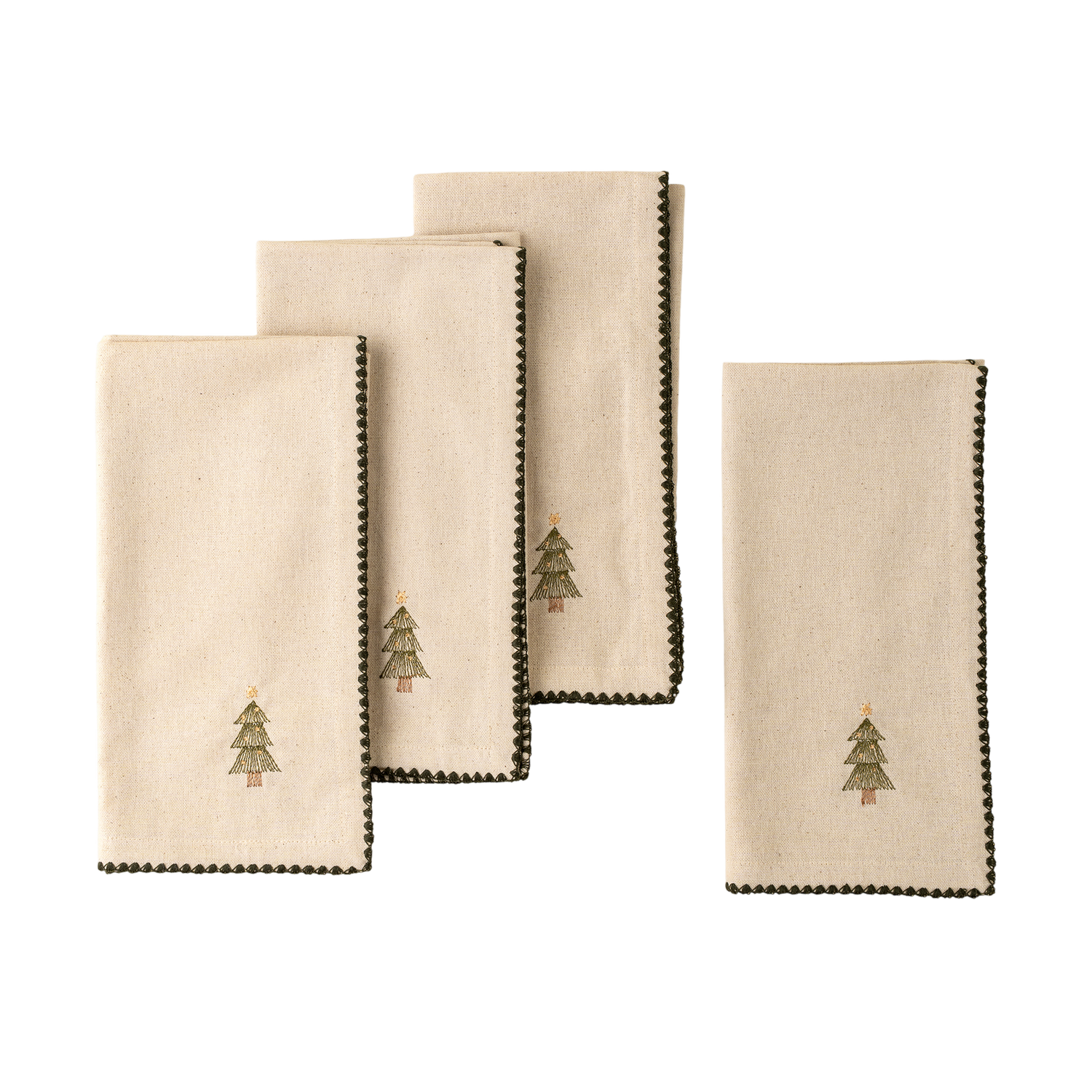 Festive Tree Embroidered Napkins | Set of 4
