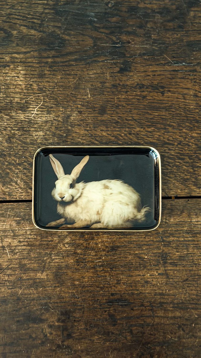 White Hare Enameled Tray | S