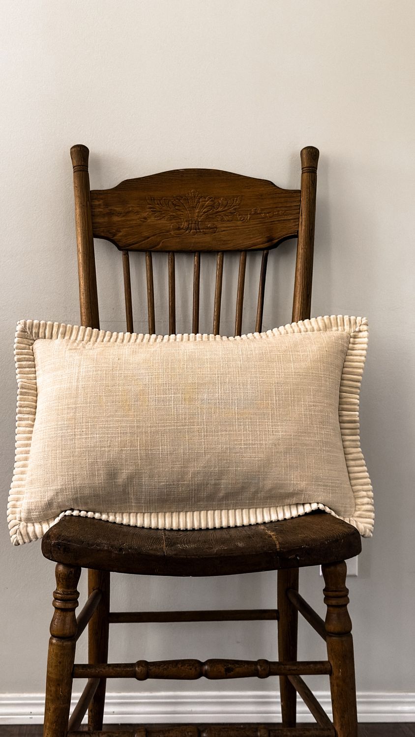 Corded Velvet Edge Pillow  | Ivory 21 x 12"
