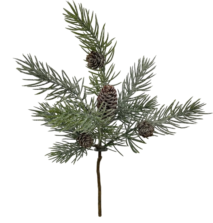 Glittered Pine Pick w/pinecones | 12"