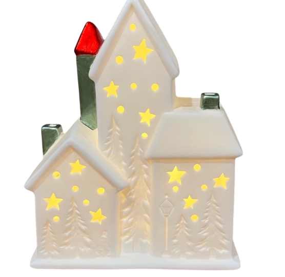 Ceramic House with Stars | LED