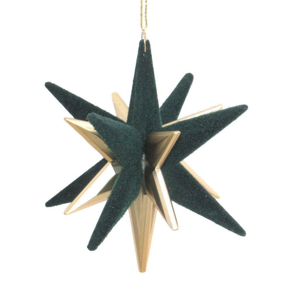 Starburst Flocked Orn | Green/Gold