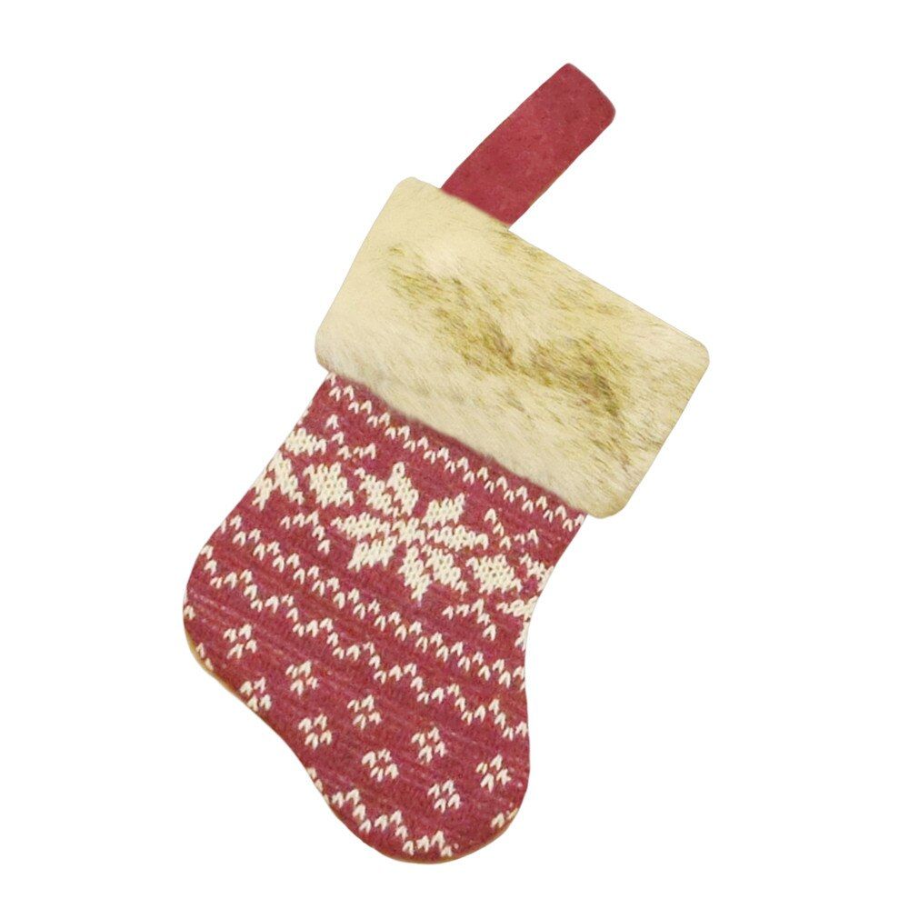 Mini Knitted Stocking | Burgundy/Beige