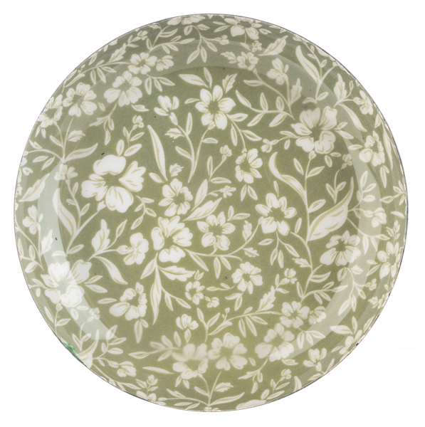Round Vintage Floral Tidbit Plate, Colour: Green