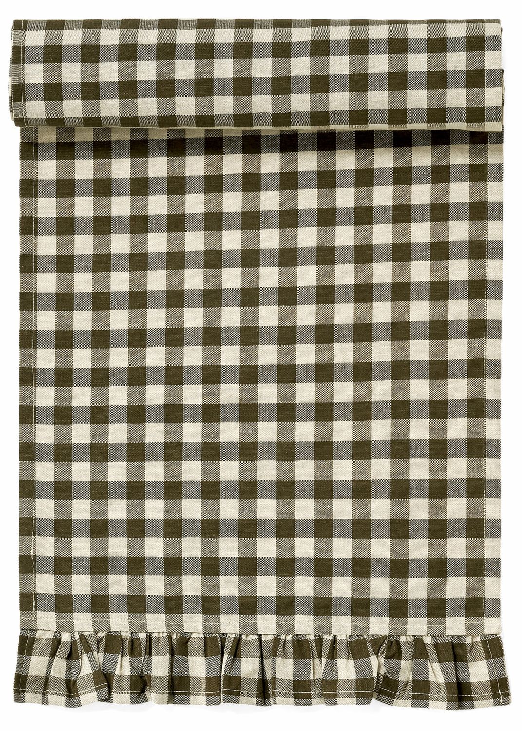 Gingham Table Runner-Olive Green | 13x72