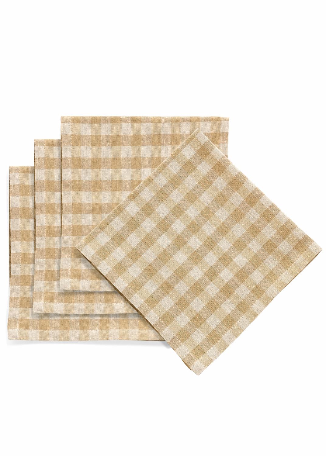 Gingham Linen Napkin-Beige | Set of 4
