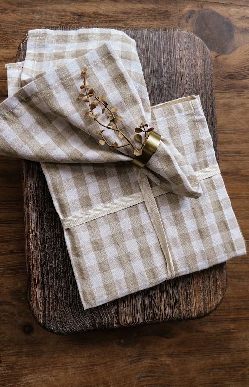 Gingham Linen Napkin-Beige | Set of 4