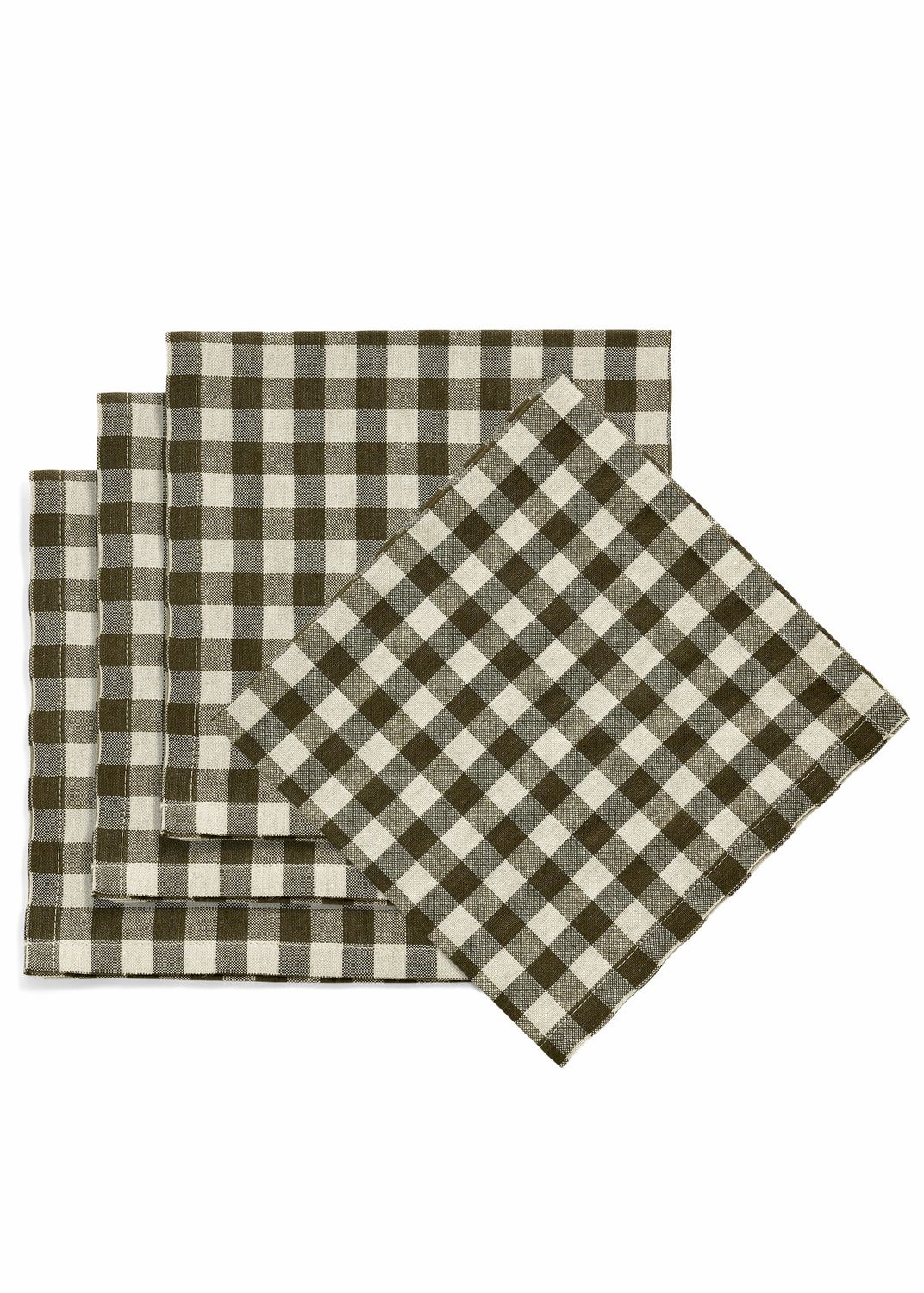 Gingham Linen Napkins-Olive Green | Set of 4