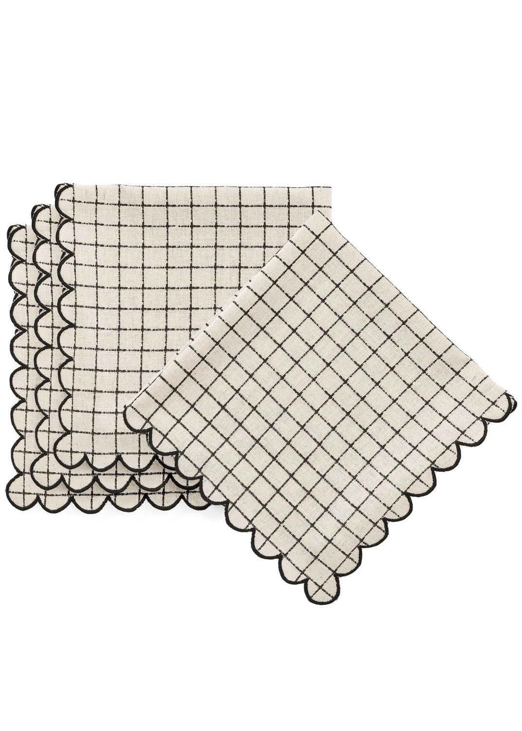 Check/Scalloped Napkins-Black | Set of 4