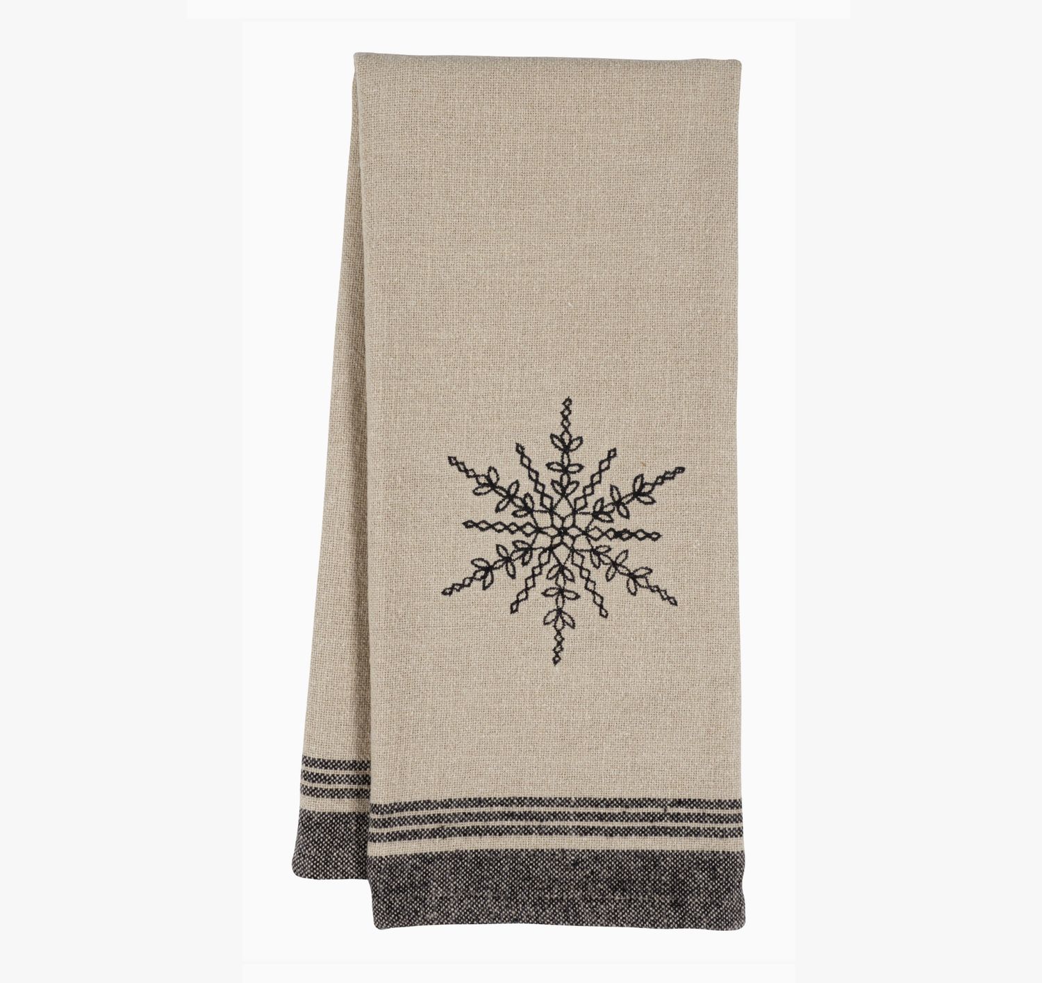 Natural Embroidered Holiday Kitchen Towel | Snowflake