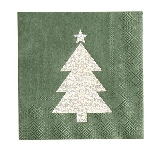 Cocktail Napkin | Silver-Green-Tree