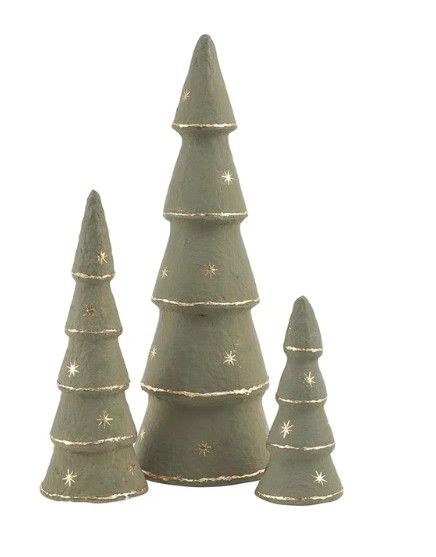 Paper Mache Tree Decor-Green | Set of 3