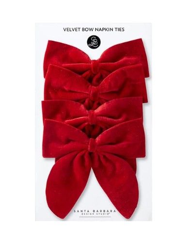 Velvet Bow Napkin Ties-Red | Set of 4
