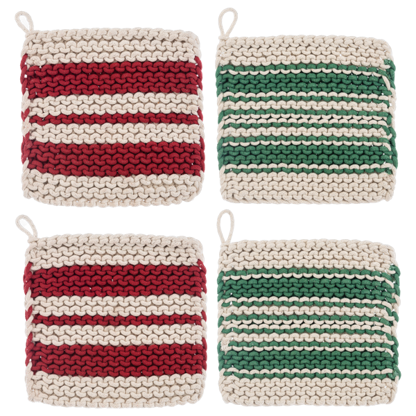 Crocheted Red Stripe Pot Holder