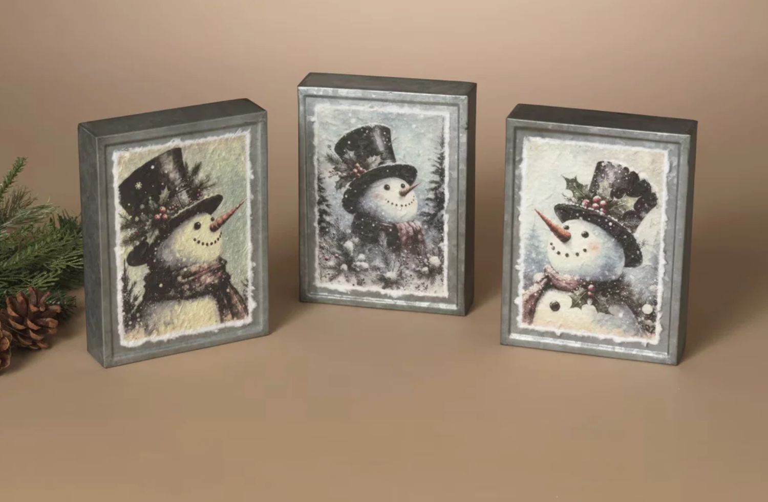 Metal Snowman Block Art