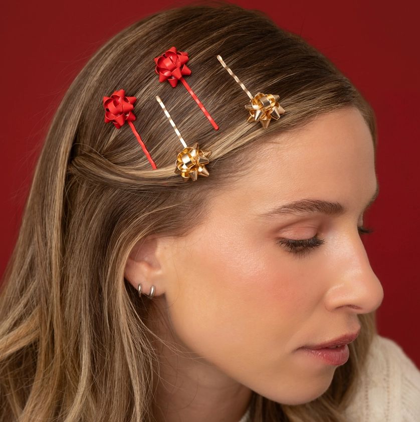 Metal Gift Bow Bobby Pin | Set of 4