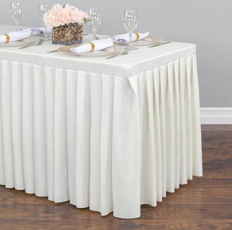 Nappe rectangulaire juponnée blanche (2 nappes + clips)<br>(également disponible pour les tables rondes de 8 et 10 places)