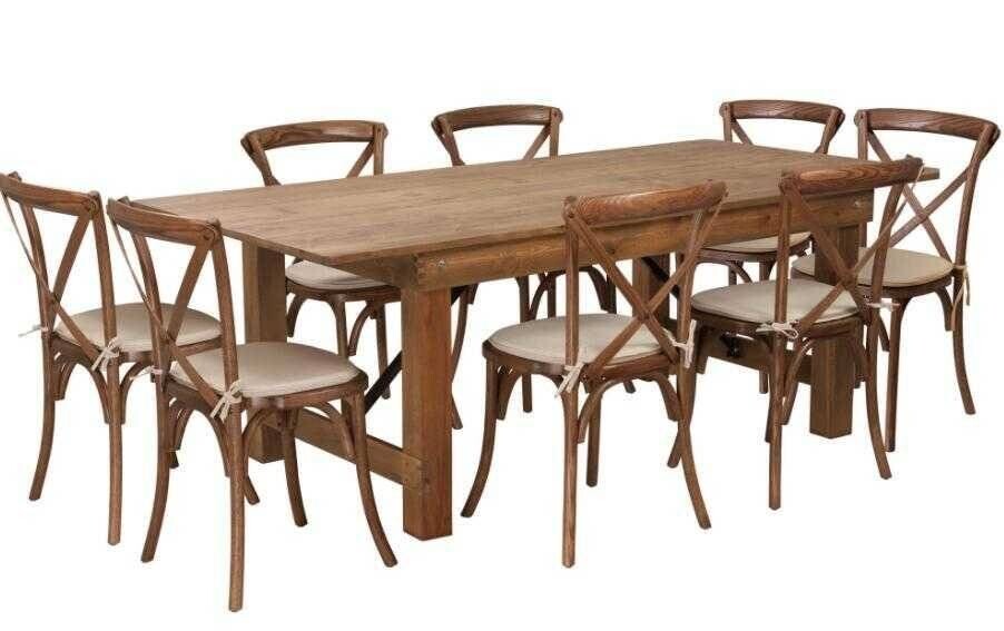 Table rectangulaire champêtre en bois 180x76x74 - 8 PLACES