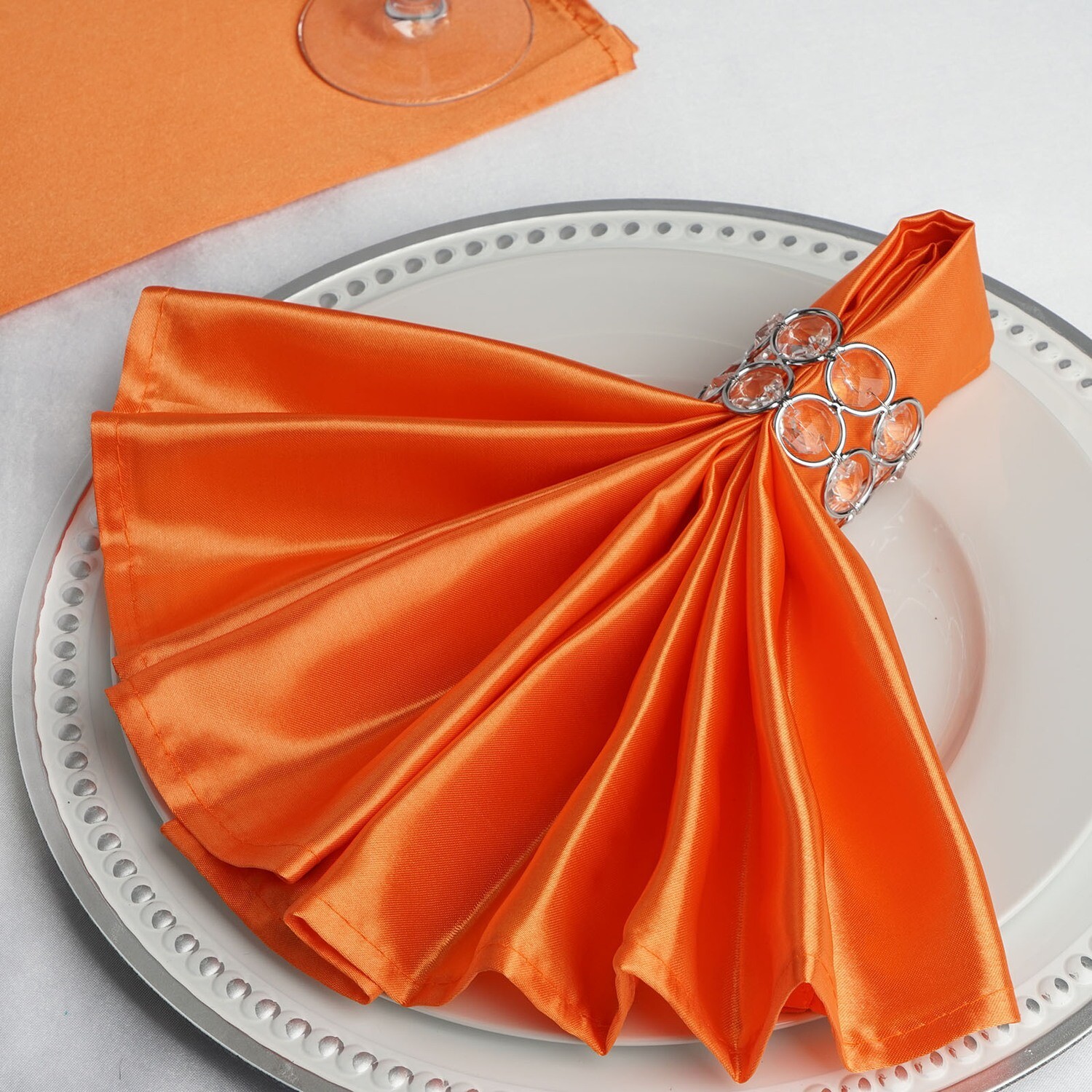 Serviette de table satin de soie, couleur orange pêche 50x50 cm