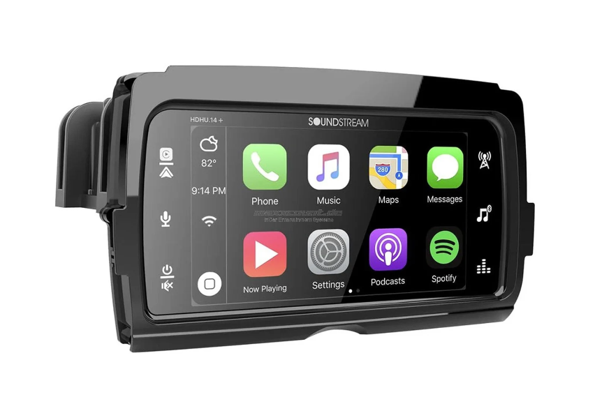 Soundstream WHD14+ 7" Digital Media Receiver with wireless Carplay / Android Auto inclusive HDHU.14HCM handlebar control modul suitable for Harley-Davidson® Touring from 2014