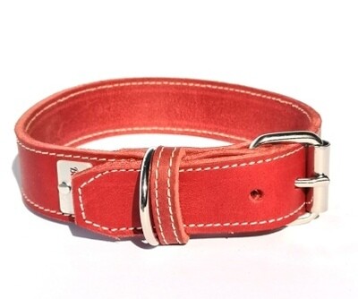 Leather collar red 3 cm wide