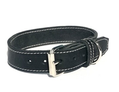 Leather collar black 3 cm wide