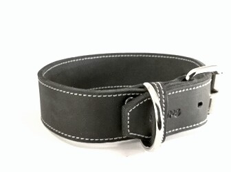 Leather collar black 4 cm wide