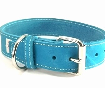 Leather collar turquoise 4 cm wide