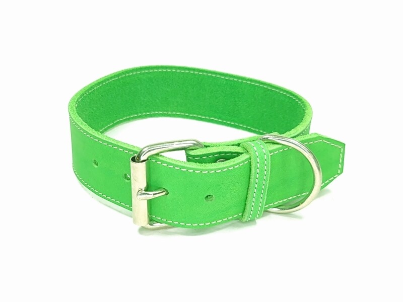 Green leather collar 4 cm wide