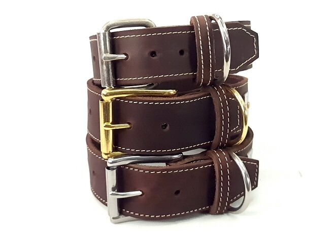 Brown leather collar 4 cm wide