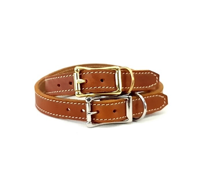 Cognac Leather Collar  2 cm Wide