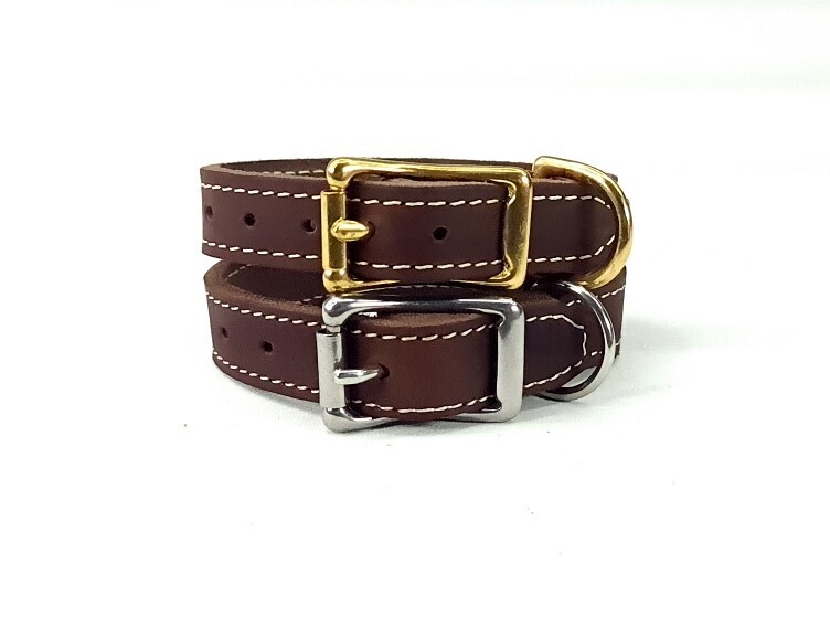 Dogcollar leather brown 2 cm wide