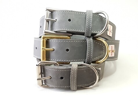 Gray leather collar 4 cm wide