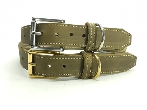 Olive leather collar 3 cm wide