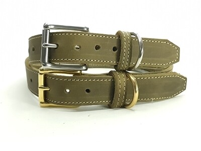 Olive leather collar 3 cm wide