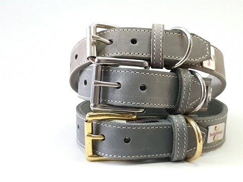 Gray leather collar 3 cm wide