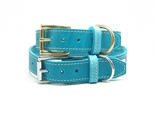 Leather Collar turquoise 3 cm wide