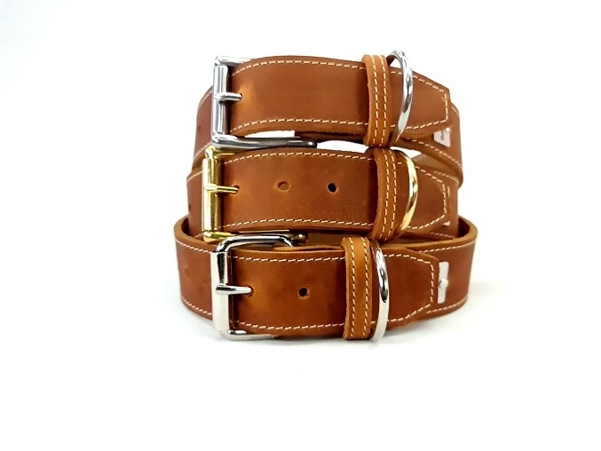 Cognac leather collar 4 cm wide